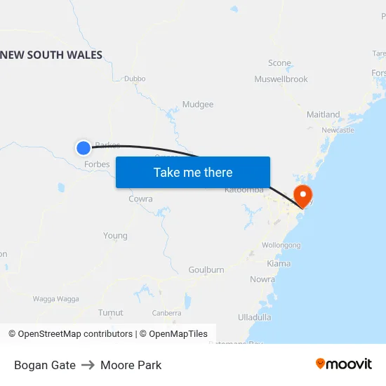 Bogan Gate to Moore Park map