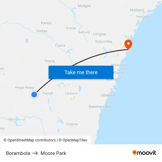 Borambola to Moore Park map