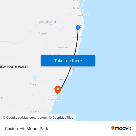 Casino to Moore Park map