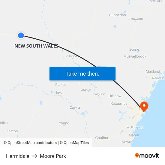 Hermidale to Moore Park map