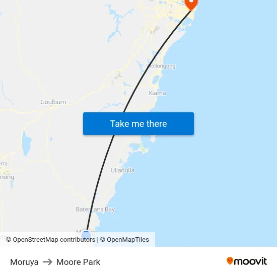 Moruya to Moore Park map