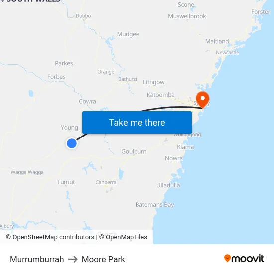 Murrumburrah to Moore Park map