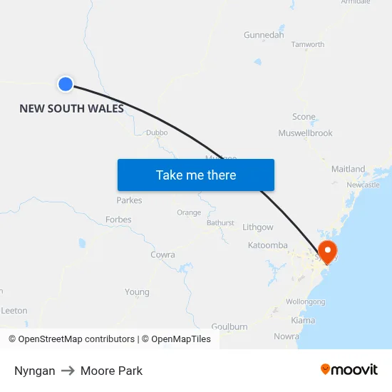 Nyngan to Moore Park map