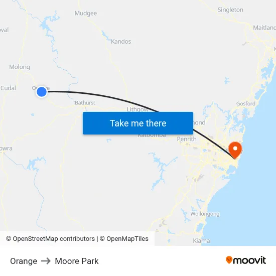 Orange to Moore Park map