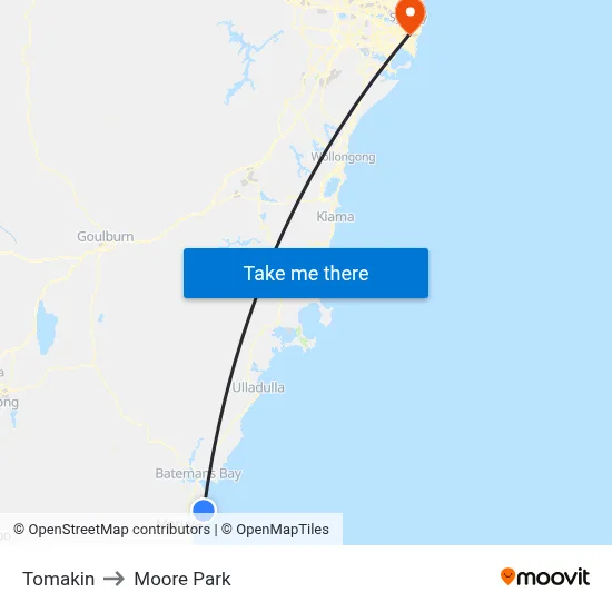 Tomakin to Moore Park map