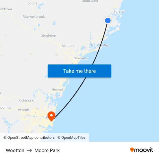 Wootton to Moore Park map