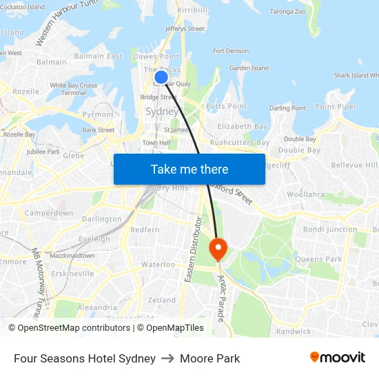 Four Seasons Hotel Sydney to Moore Park map