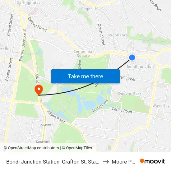 Bondi Junction Station, Grafton St, Stand R to Moore Park map