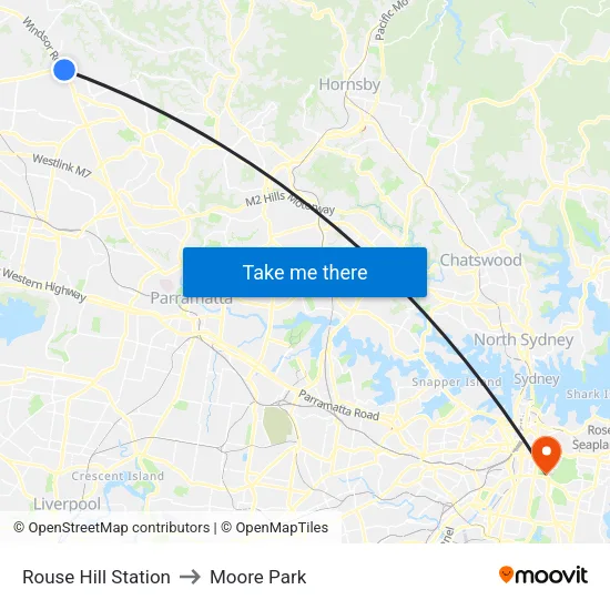 Rouse Hill Station to Moore Park map
