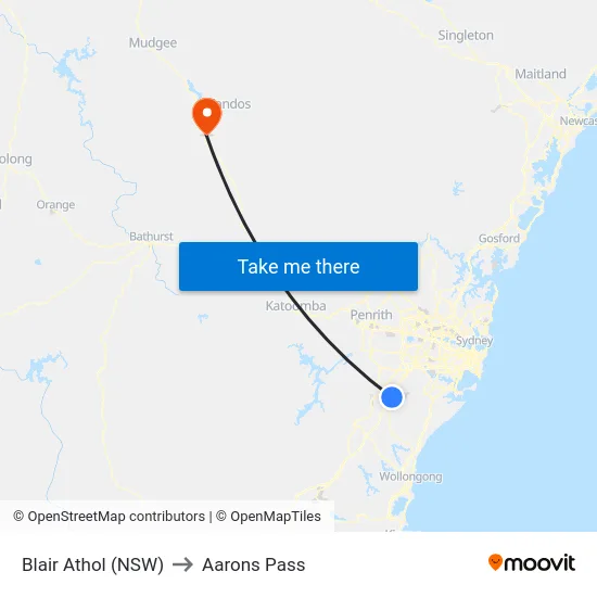 Blair Athol (NSW) to Aarons Pass map