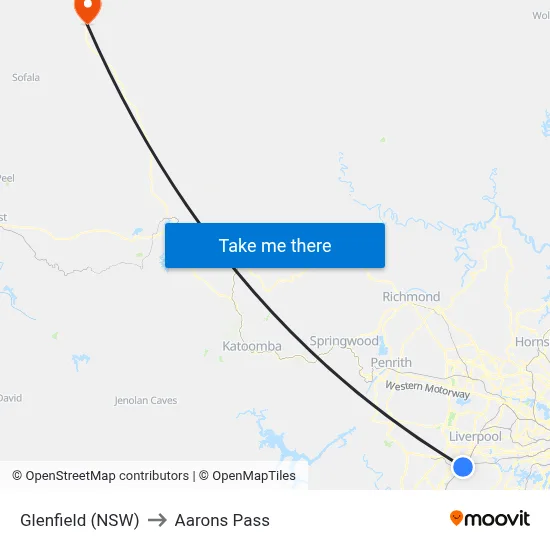 Glenfield (NSW) to Aarons Pass map