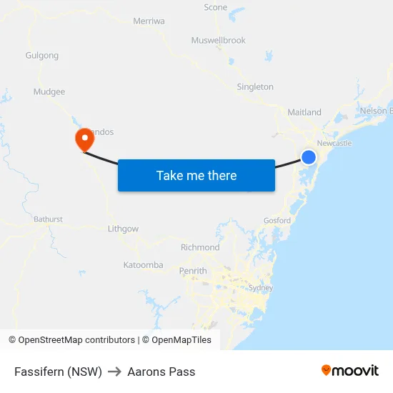 Fassifern (NSW) to Aarons Pass map