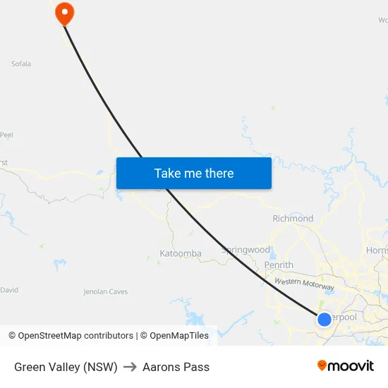 Green Valley (NSW) to Aarons Pass map