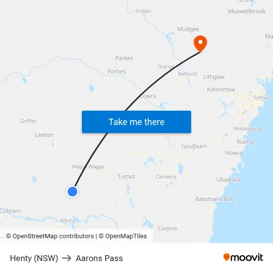 Henty (NSW) to Aarons Pass map