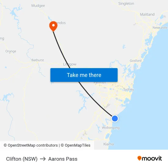 Clifton (NSW) to Aarons Pass map