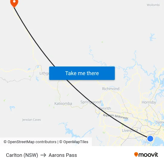 Carlton (NSW) to Aarons Pass map