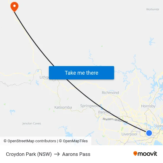 Croydon Park (NSW) to Aarons Pass map