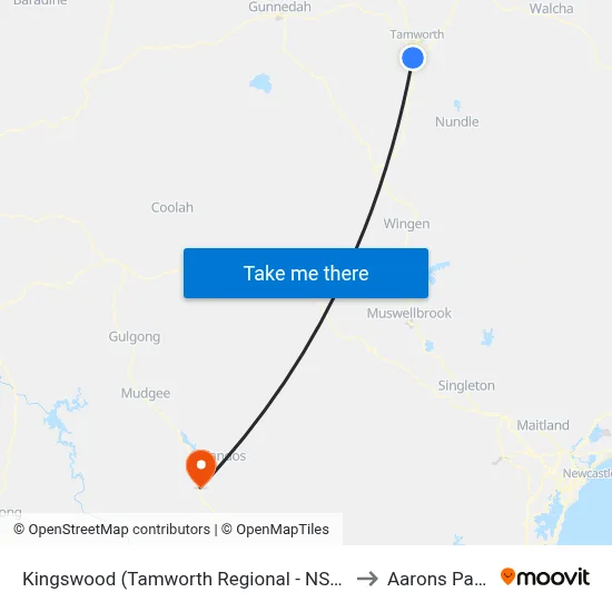Kingswood (Tamworth Regional - NSW) to Aarons Pass map