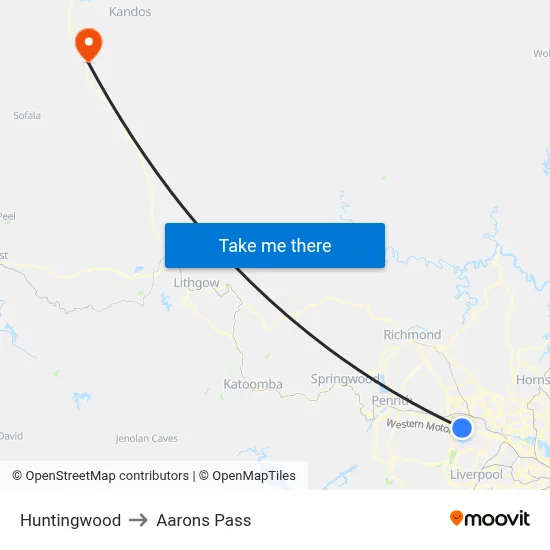 Huntingwood to Aarons Pass map