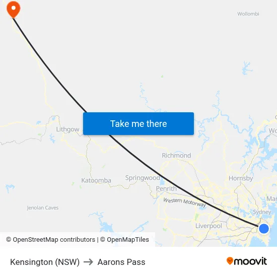 Kensington (NSW) to Aarons Pass map