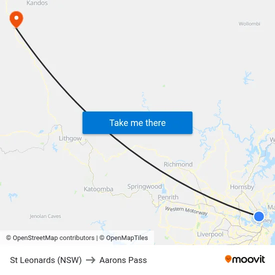 St Leonards (NSW) to Aarons Pass map