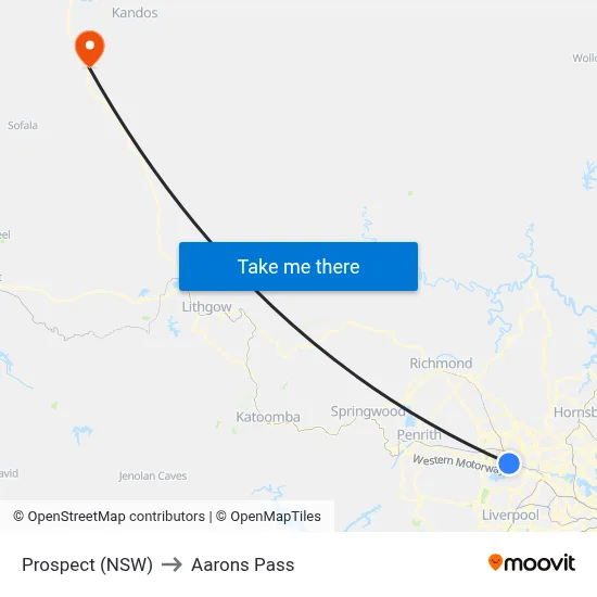 Prospect (NSW) to Aarons Pass map