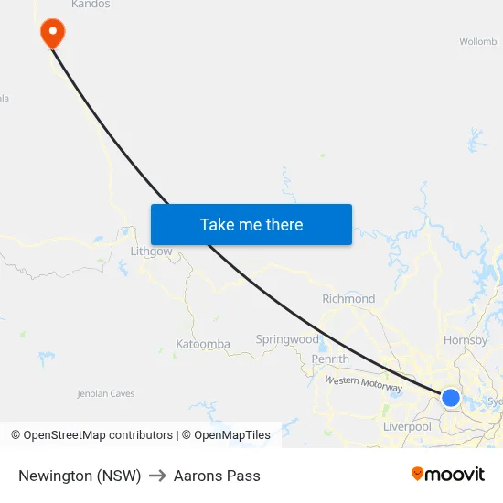 Newington (NSW) to Aarons Pass map