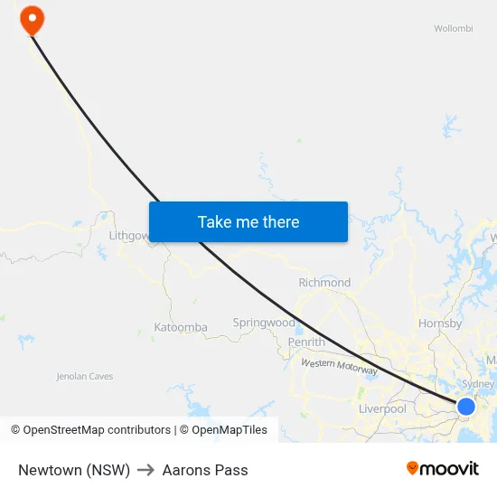Newtown (NSW) to Aarons Pass map