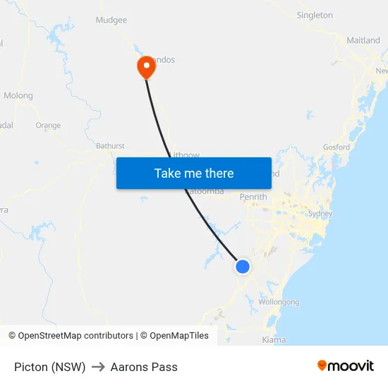 Picton (NSW) to Aarons Pass map