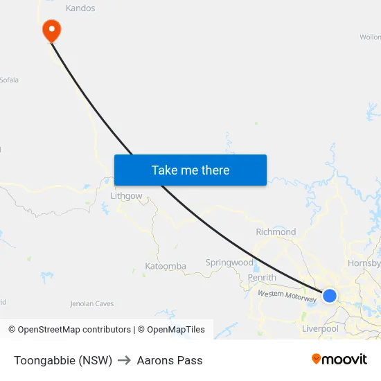 Toongabbie (NSW) to Aarons Pass map