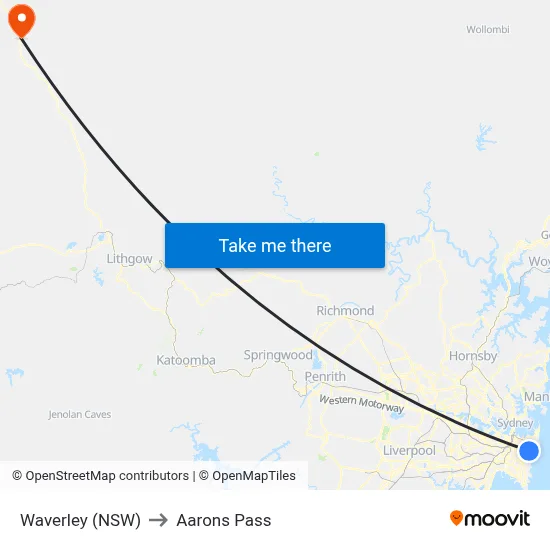 Waverley (NSW) to Aarons Pass map