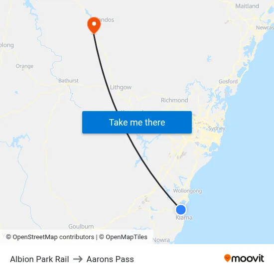 Albion Park Rail to Aarons Pass map