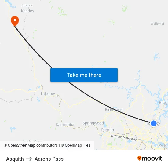 Asquith to Aarons Pass map