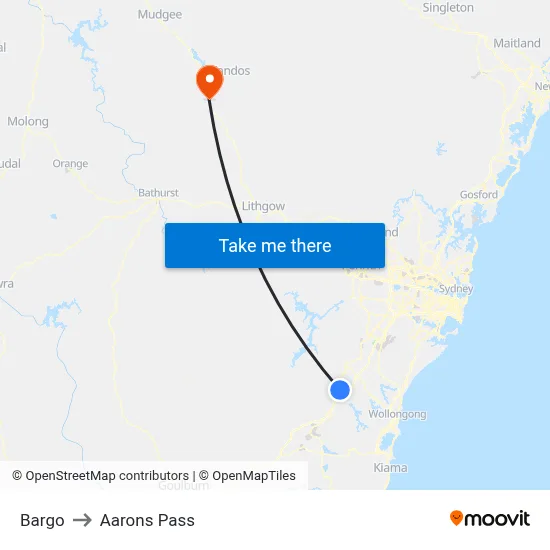 Bargo to Aarons Pass map