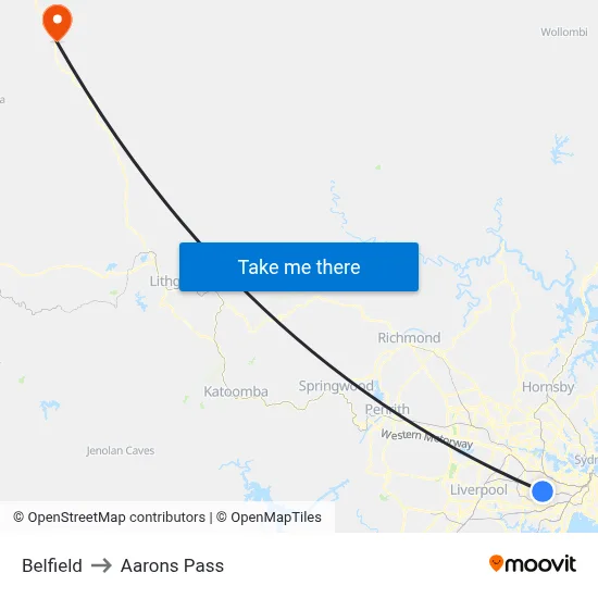 Belfield to Aarons Pass map