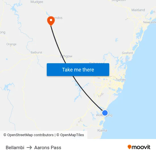 Bellambi to Aarons Pass map