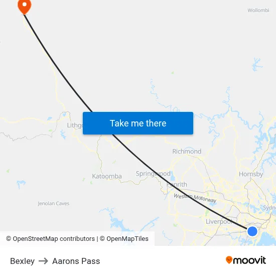 Bexley to Aarons Pass map