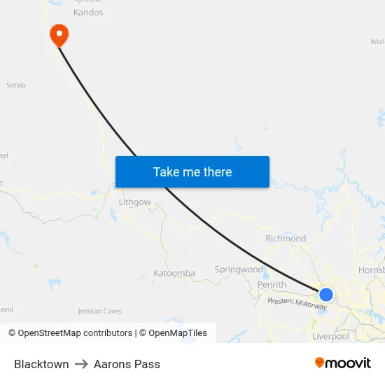 Blacktown to Aarons Pass map