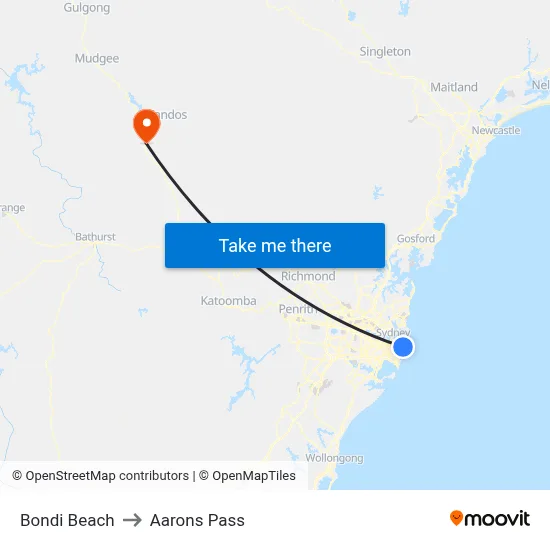 Bondi Beach to Aarons Pass map