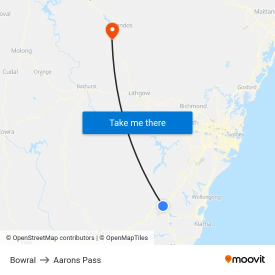 Bowral to Aarons Pass map