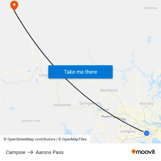 Campsie to Aarons Pass map
