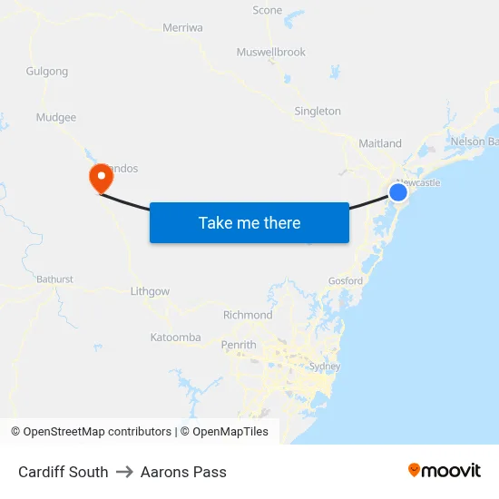 Cardiff South to Aarons Pass map