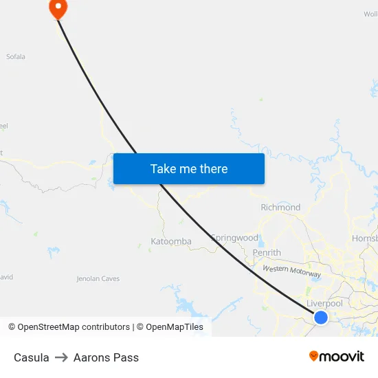 Casula to Aarons Pass map