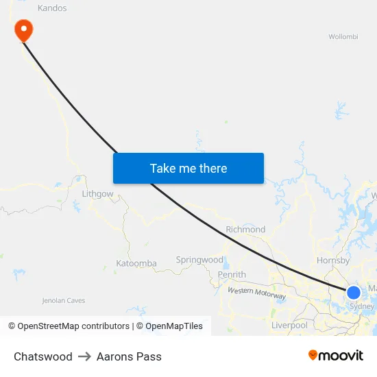 Chatswood to Aarons Pass map