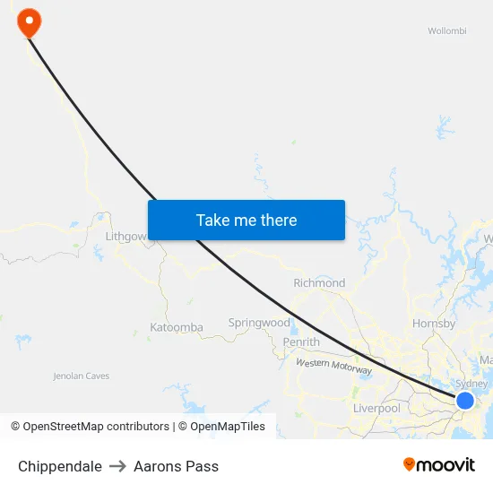 Chippendale to Aarons Pass map