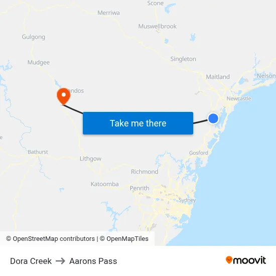 Dora Creek to Aarons Pass map