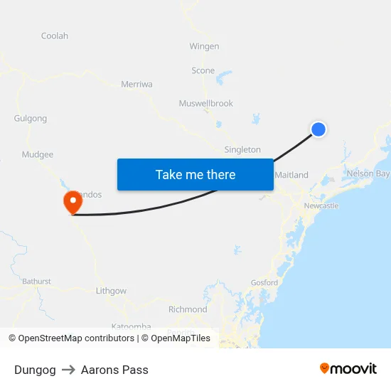 Dungog to Aarons Pass map