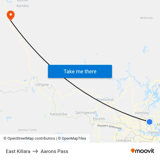 East Killara to Aarons Pass map
