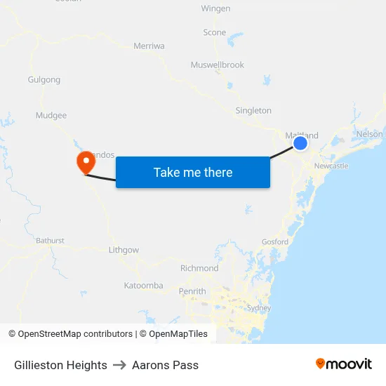 Gillieston Heights to Aarons Pass map