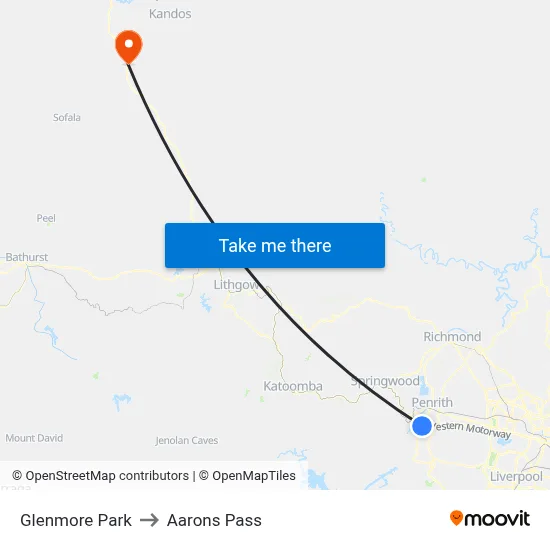 Glenmore Park to Aarons Pass map